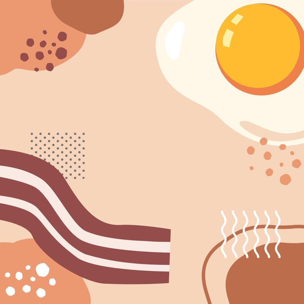 petit déjeuner Contexte avec bacon, frit Oeuf décorer avec ondulé lignes, points et abstrait formes. bien Matin vibrations. prendre plaisir repas mode de vie. Contexte pour affectation émotion sur social médias. vecteur