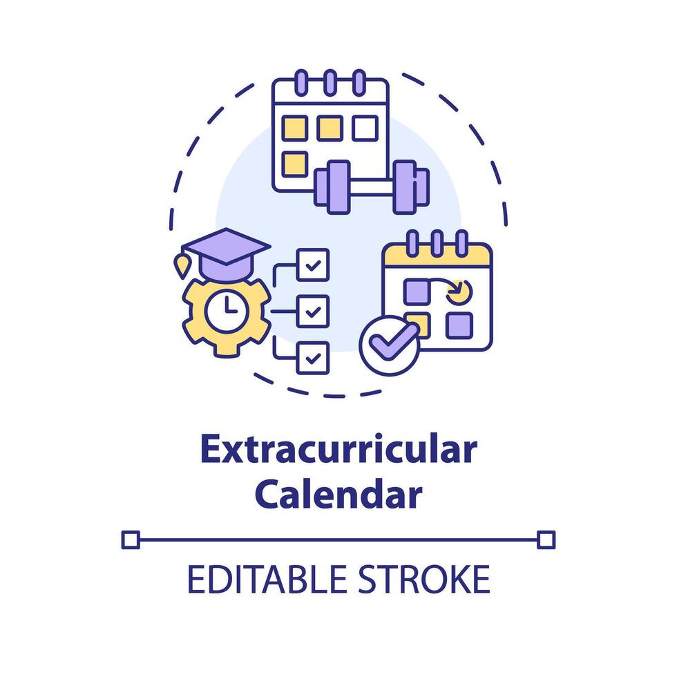 2d modifiable multicolore périscolaire calendrier icône, Facile isolé vecteur, mince ligne illustration représentant périscolaire activités. vecteur