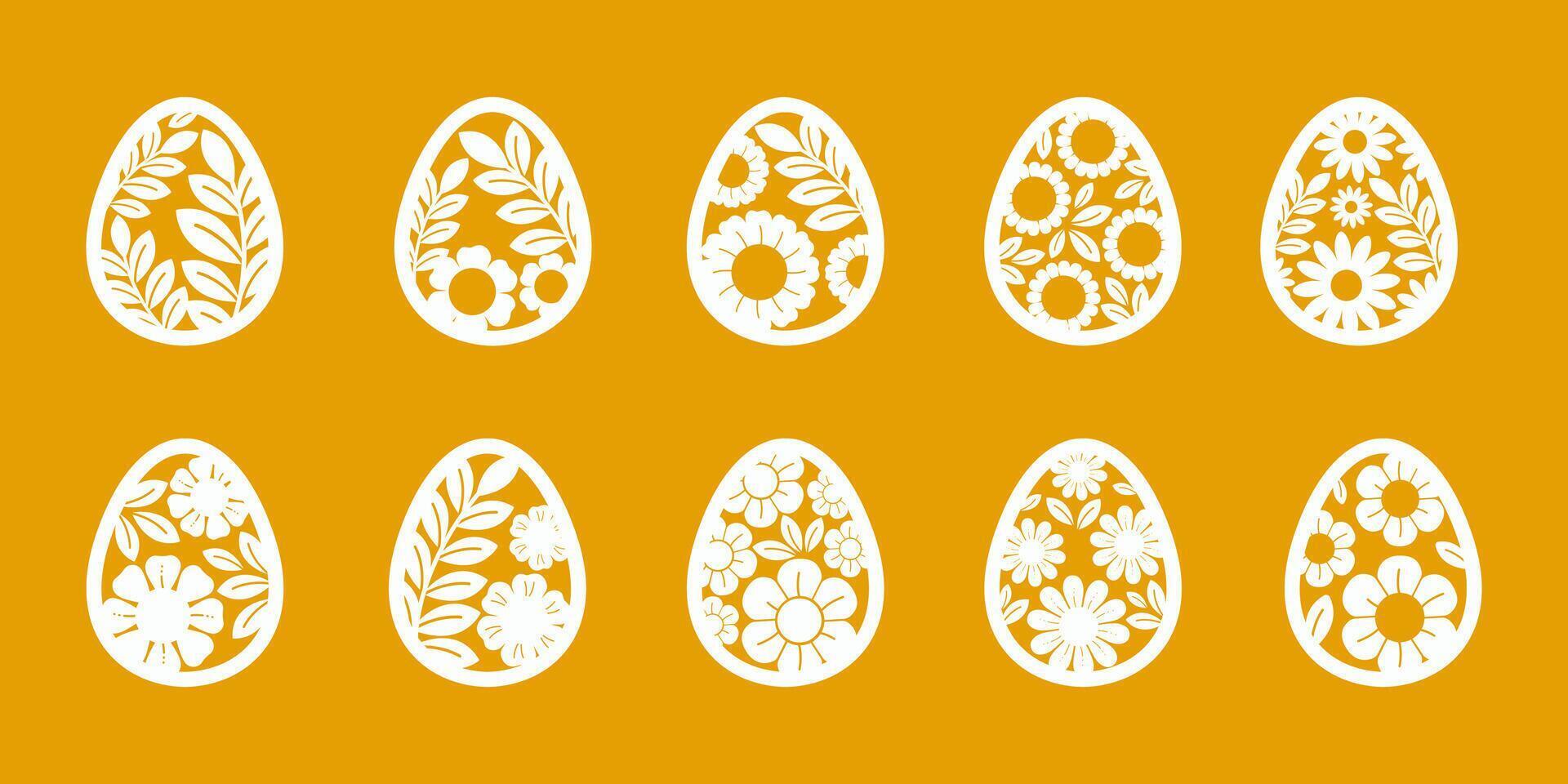 ensemble de content Pâques des œufs avec fleurs modèle dans blanc couleurs vecteur