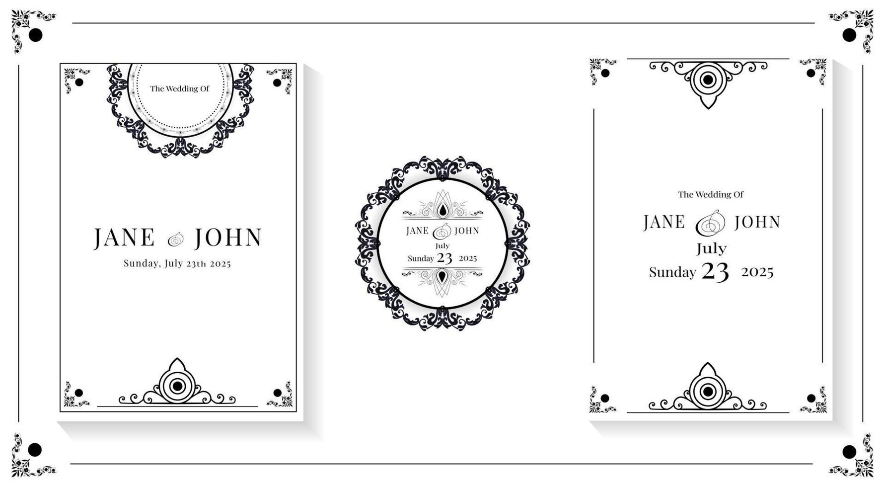 invitation de mariage floral élégant en noir et blanc vecteur