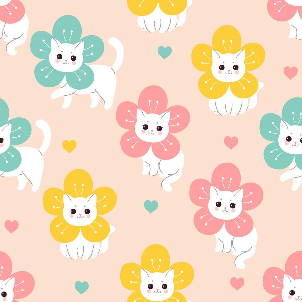 sans couture modèle avec mignonne kawaii fleur chats. vecteur graphique.