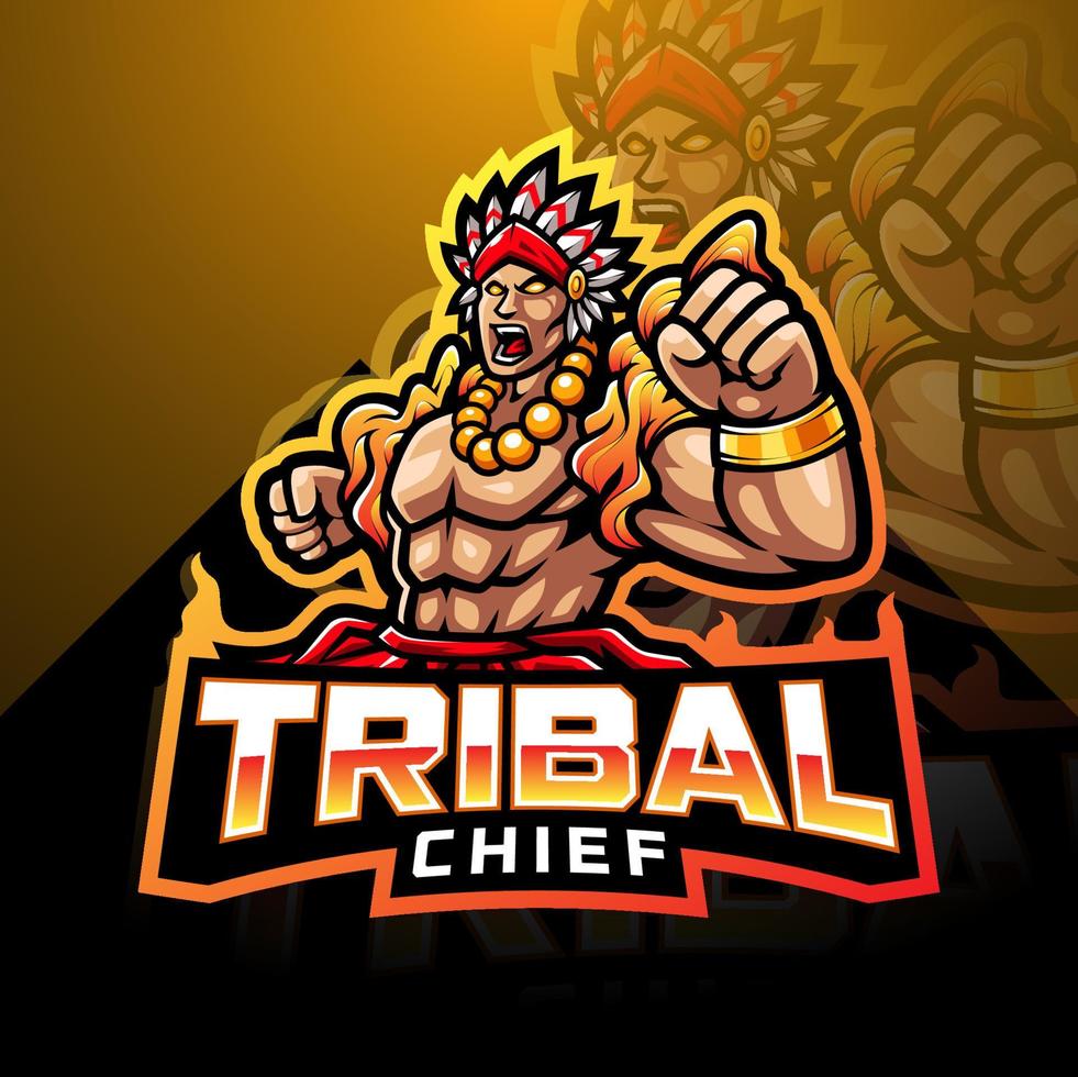 logo de la mascotte du chef tribal esport vecteur
