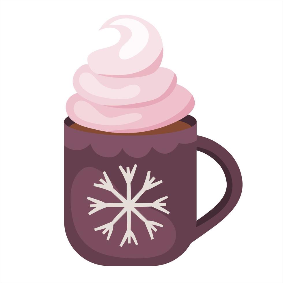 boisson de noël chocolat chaud à la crème isolé sur fond blanc.tasse de noël avec un symbole d'hiver pour un hiver confortable. illustration vectorielle vecteur