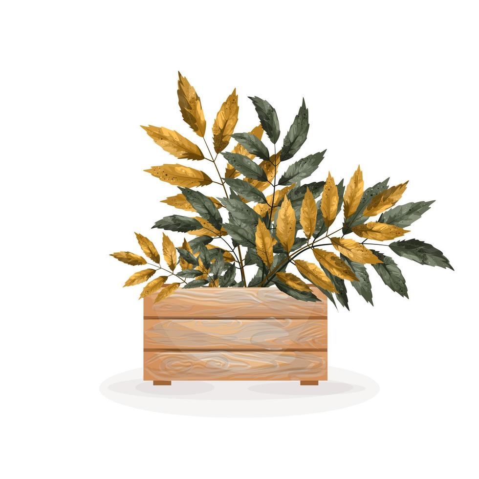 image vectorielle d'une boîte en bois avec feuillage d'automne vecteur