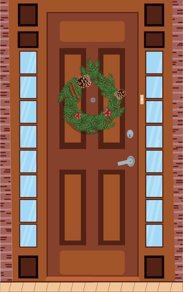 joyeux noël et bonne année fond avec porte d'entrée de noël décorée. illustration vectorielle vecteur