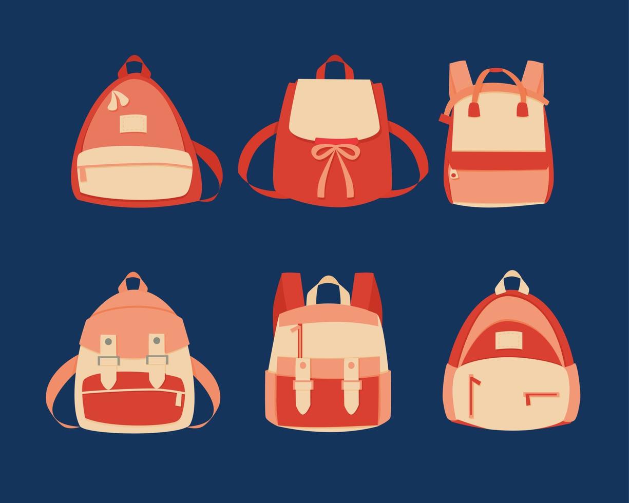 ensemble d'illustration vectorielle de sacs à dos. collection de divers sacs fille. vecteur