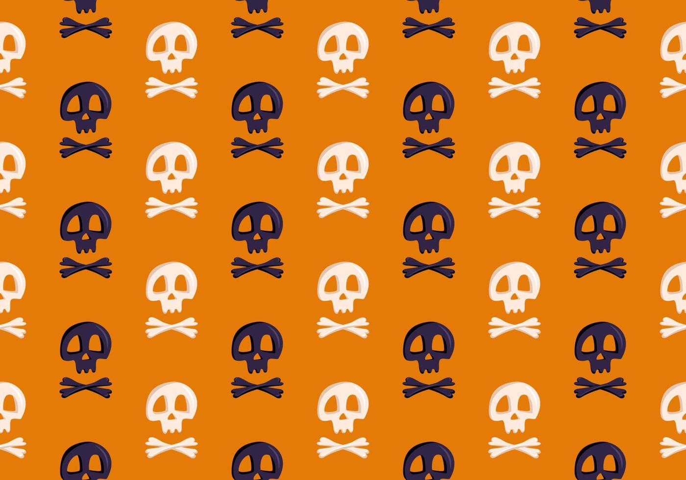 modèle sans couture lumineux avec des crânes et des os croisés sur fond orange. impression de mode pour fête d'enfants, vacances, halloween, textile et design vecteur