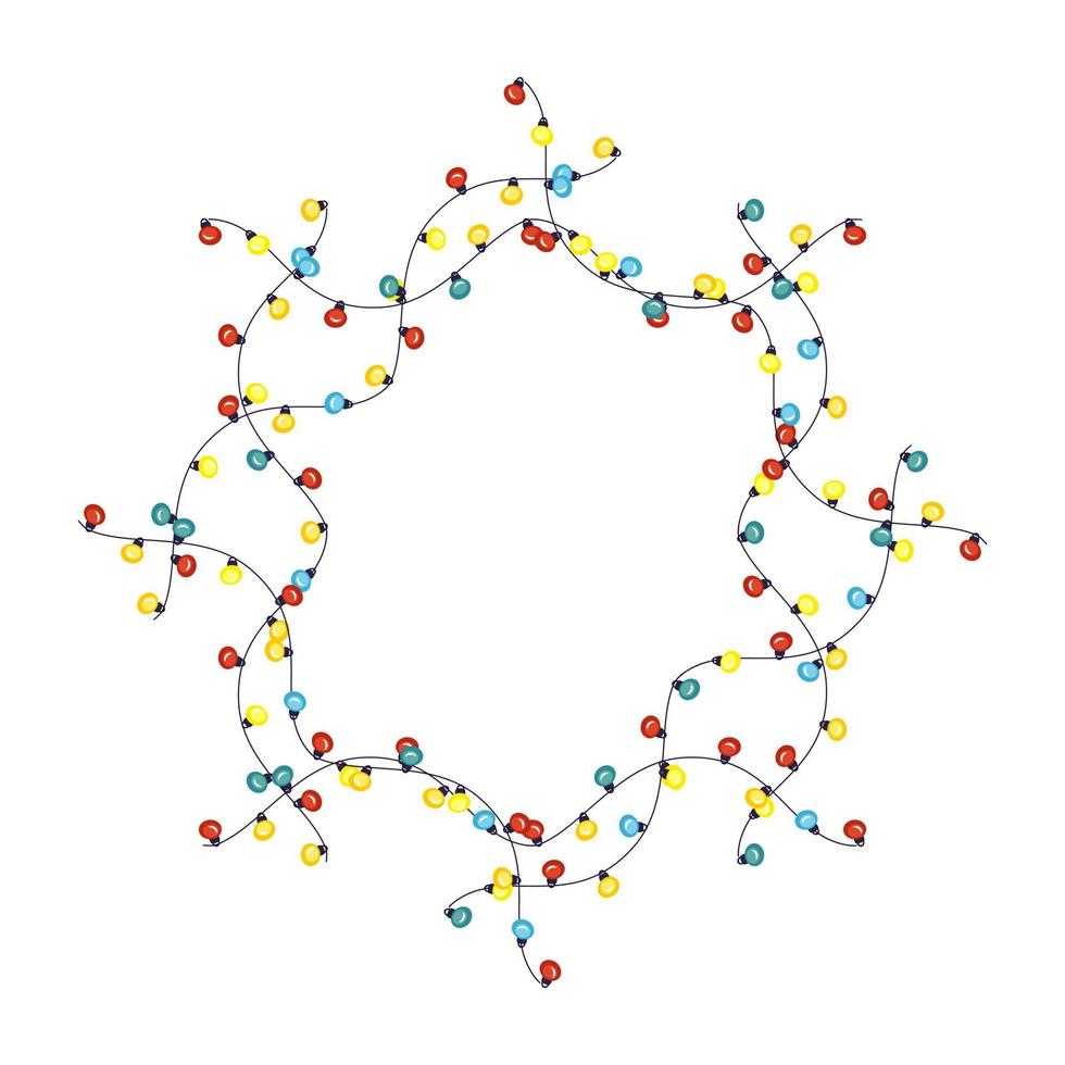 cadre avec des guirlandes de Noël festives et des ampoules. frontière pour le nouvel an et les vacances d'hiver vecteur