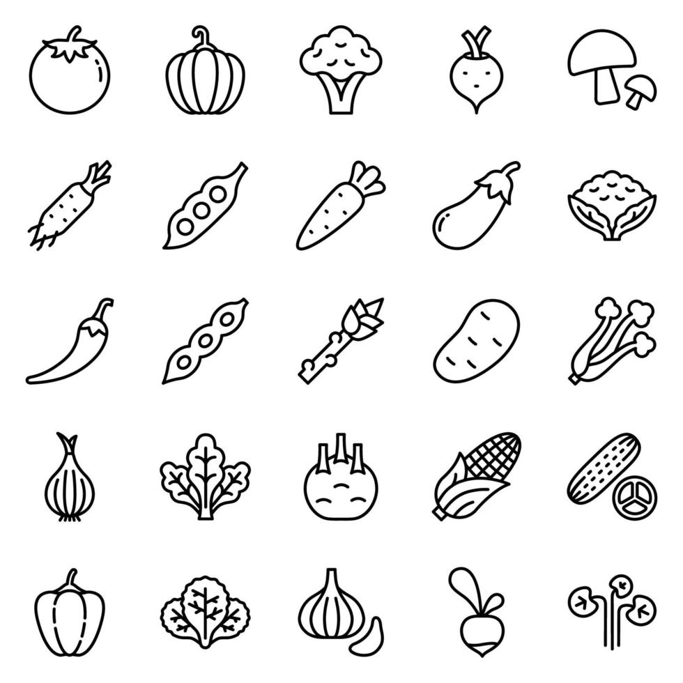 jeu d'icônes de légumes - illustration vectorielle. vecteur