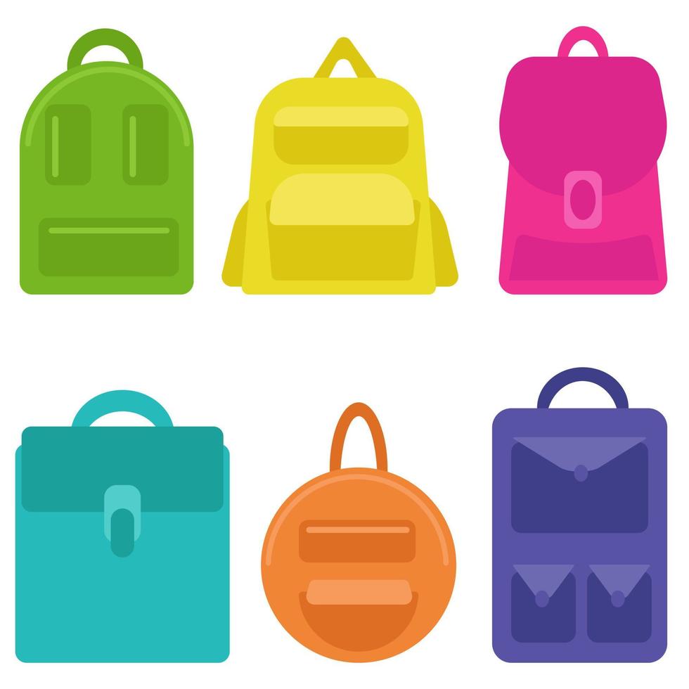 ensemble de sacs à dos d'école multicolores lumineux dans un style plat vecteur