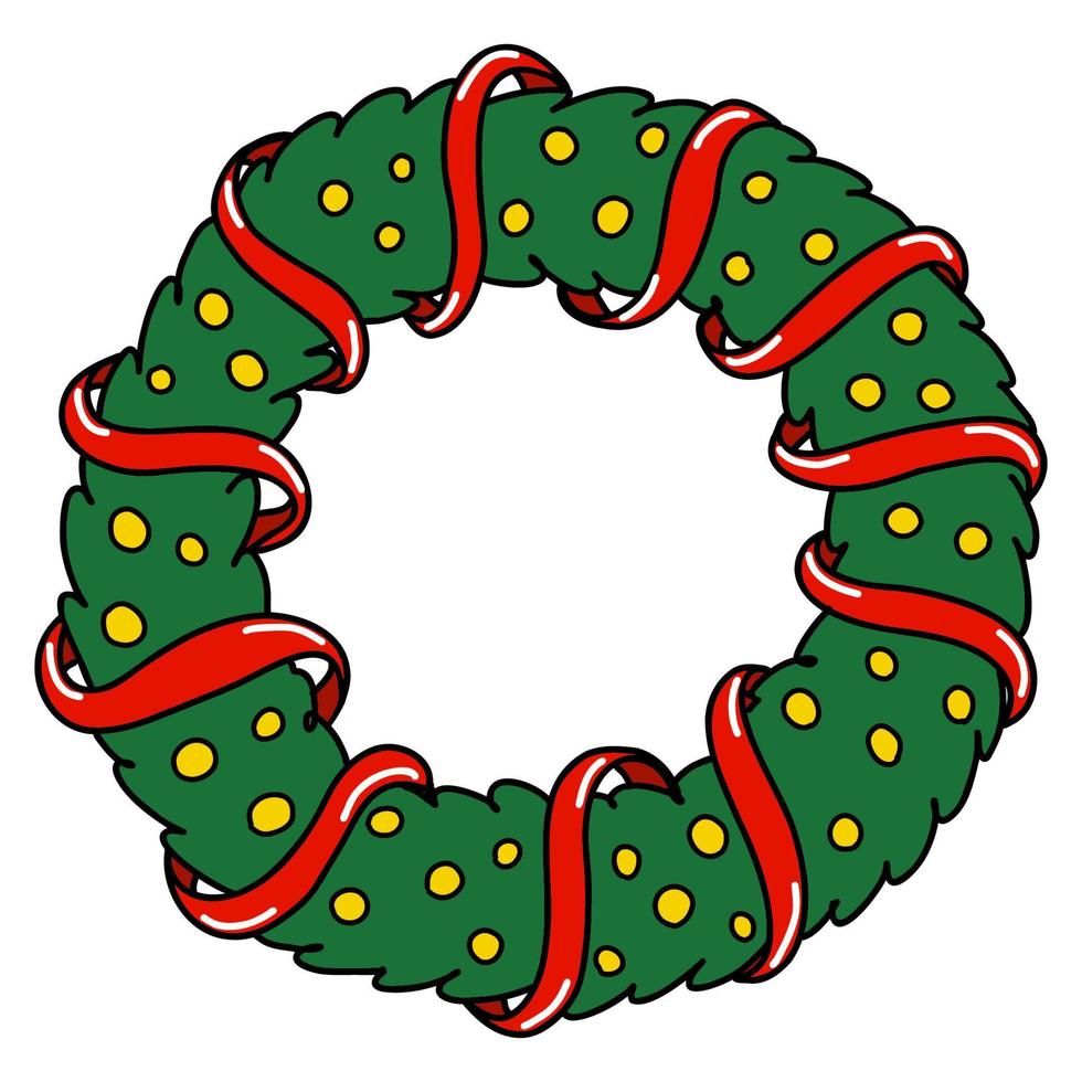 couronne de Noël vert isolé sur fond blanc dans un style doodle. vecteur