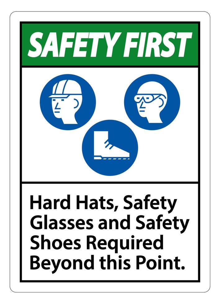 la sécurité d'abord signe des casques, des lunettes de sécurité et des chaussures de sécurité requis au-delà de ce point avec le symbole ppe vecteur