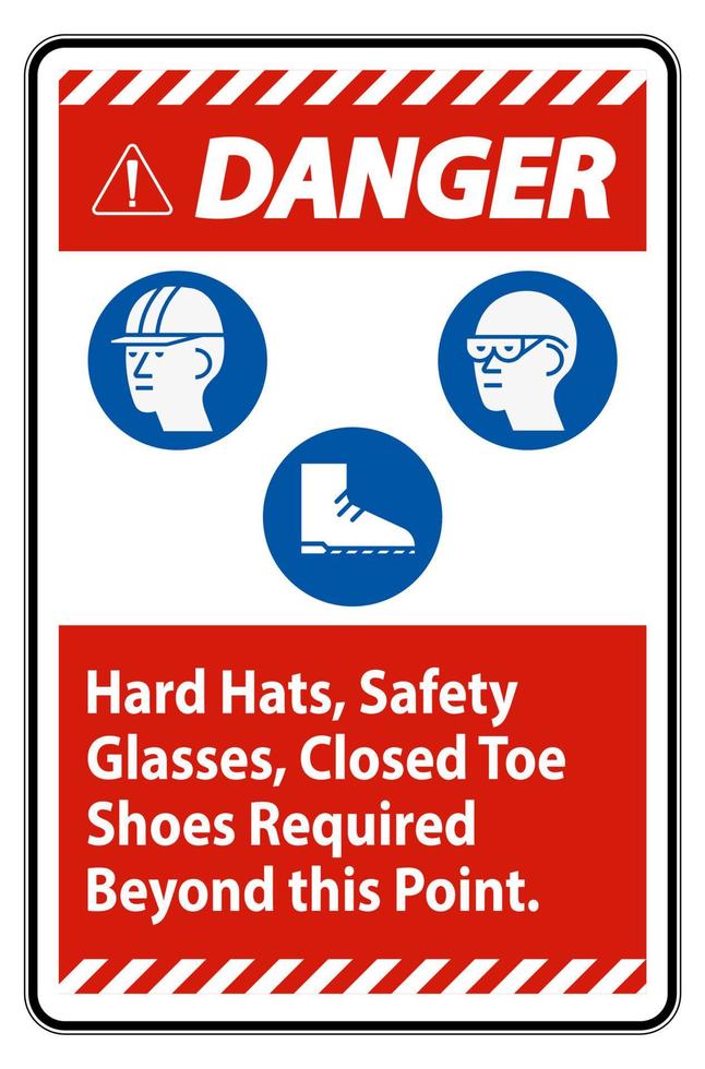 signal de danger casques de sécurité, lunettes de sécurité, chaussures fermées obligatoires au-delà de ce point vecteur