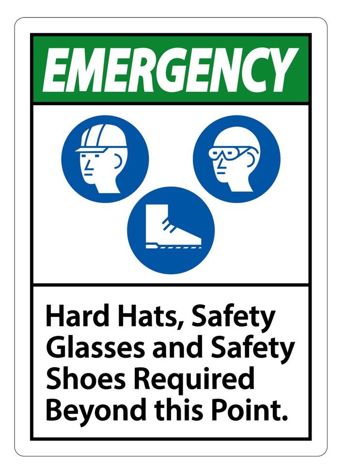 signe d'urgence casques, lunettes de sécurité et chaussures de sécurité requis au-delà de ce point avec le symbole ppe vecteur