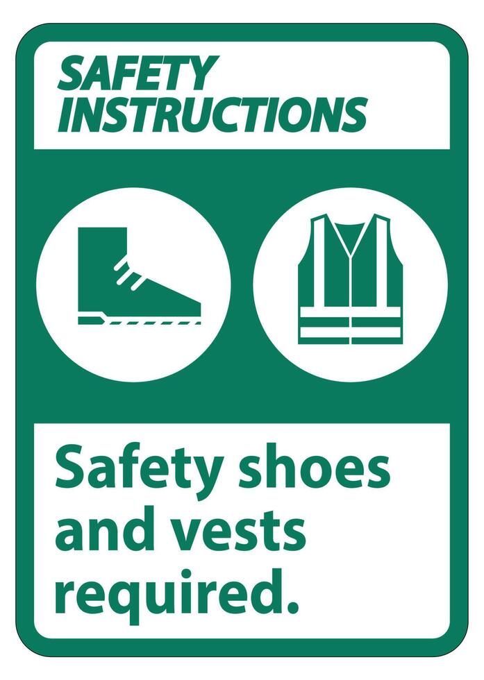 consignes de sécurité signer des chaussures de sécurité et un gilet requis avec des symboles ppe sur fond blanc, illustration vectorielle vecteur