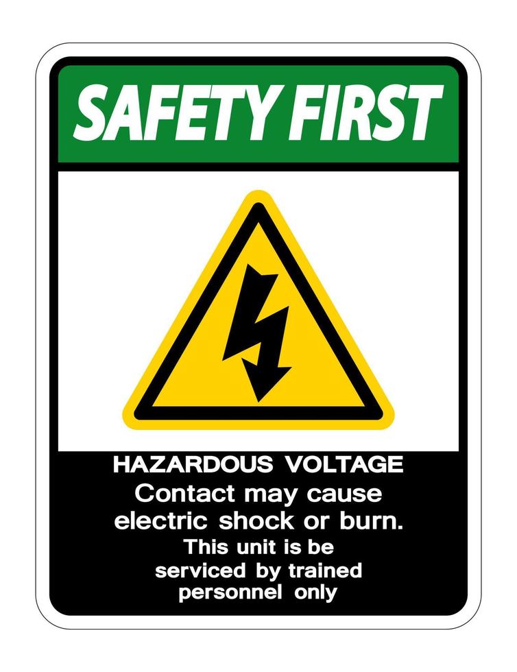 Le premier contact de tension dangereuse de sécurité peut provoquer un choc électrique ou un signe de brûlure sur fond blanc vecteur