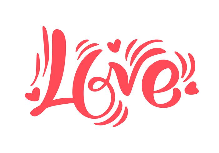 Mot de calligraphie rouge Amour. Lettrage dessiné à la main Vector Valentines Day. Carte de valentine coeur vacances design. décor d&#39;amour pour le web, le mariage et l&#39;impression. Illustration isolée