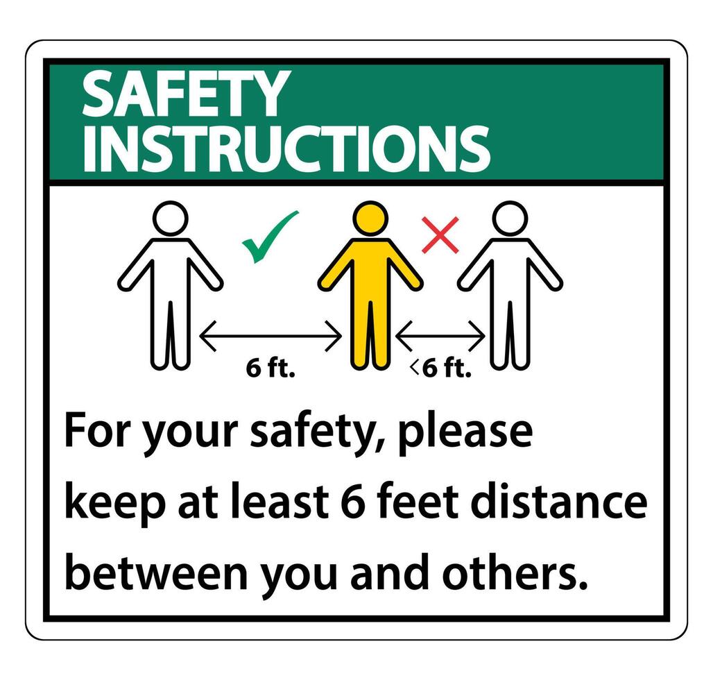 consignes de sécurité gardez une distance de 6 pieds, pour votre sécurité, veuillez garder une distance d'au moins 6 pieds entre vous et les autres. vecteur