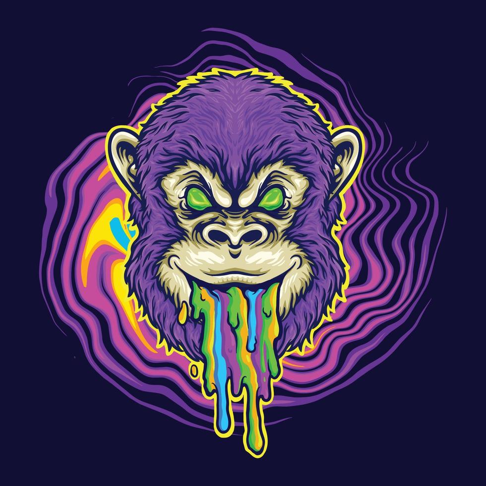 illustrations de mascotte psychédélique trippy singe vecteur