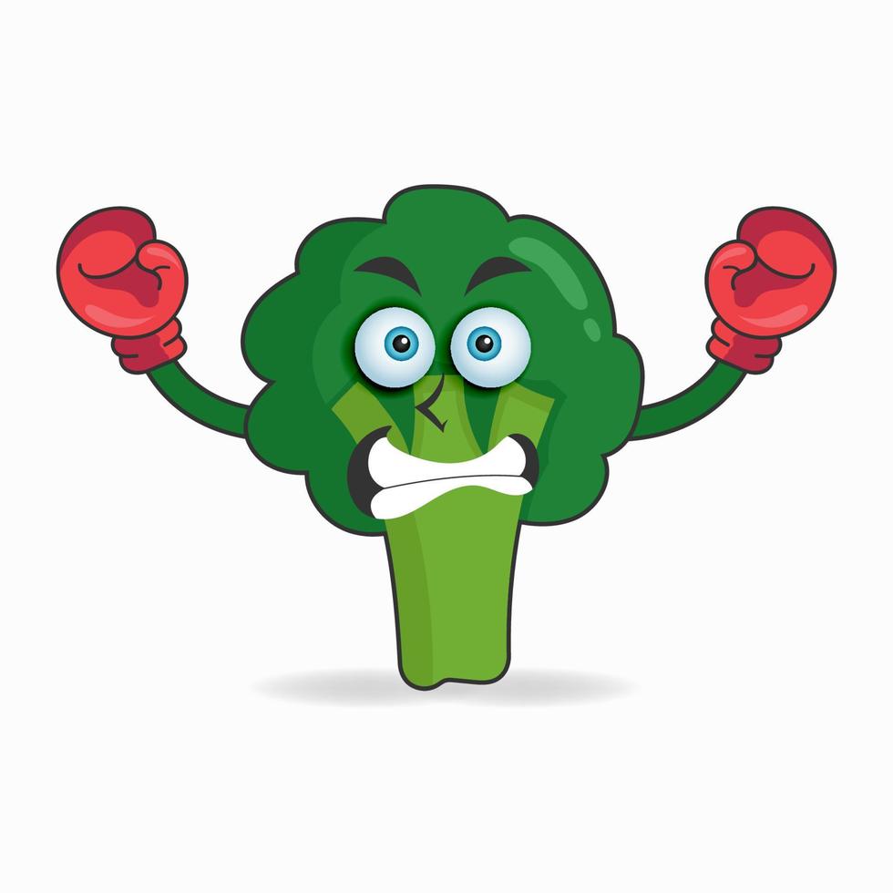 personnage mascotte brocoli avec équipement de boxe. illustration vectorielle vecteur
