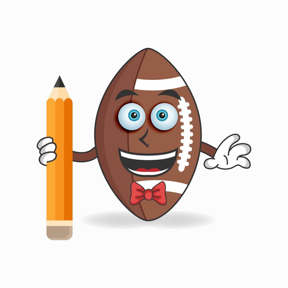 personnage de mascotte de football américain tenant un crayon. illustration vectorielle vecteur