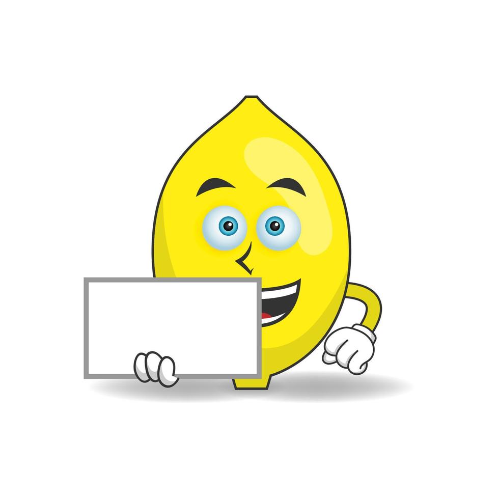 Personnage mascotte citron tenant un tableau blanc. illustration vectorielle vecteur