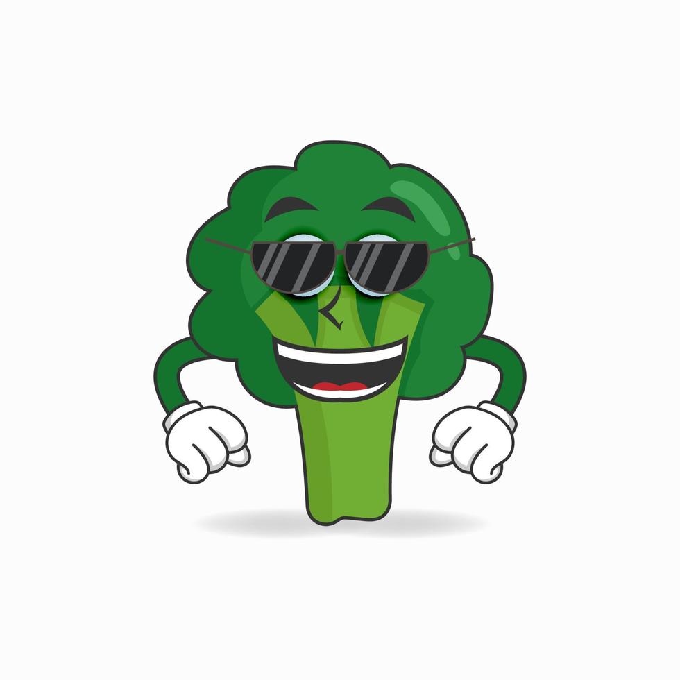 personnage de mascotte de brocoli avec des lunettes de soleil. illustration vectorielle vecteur