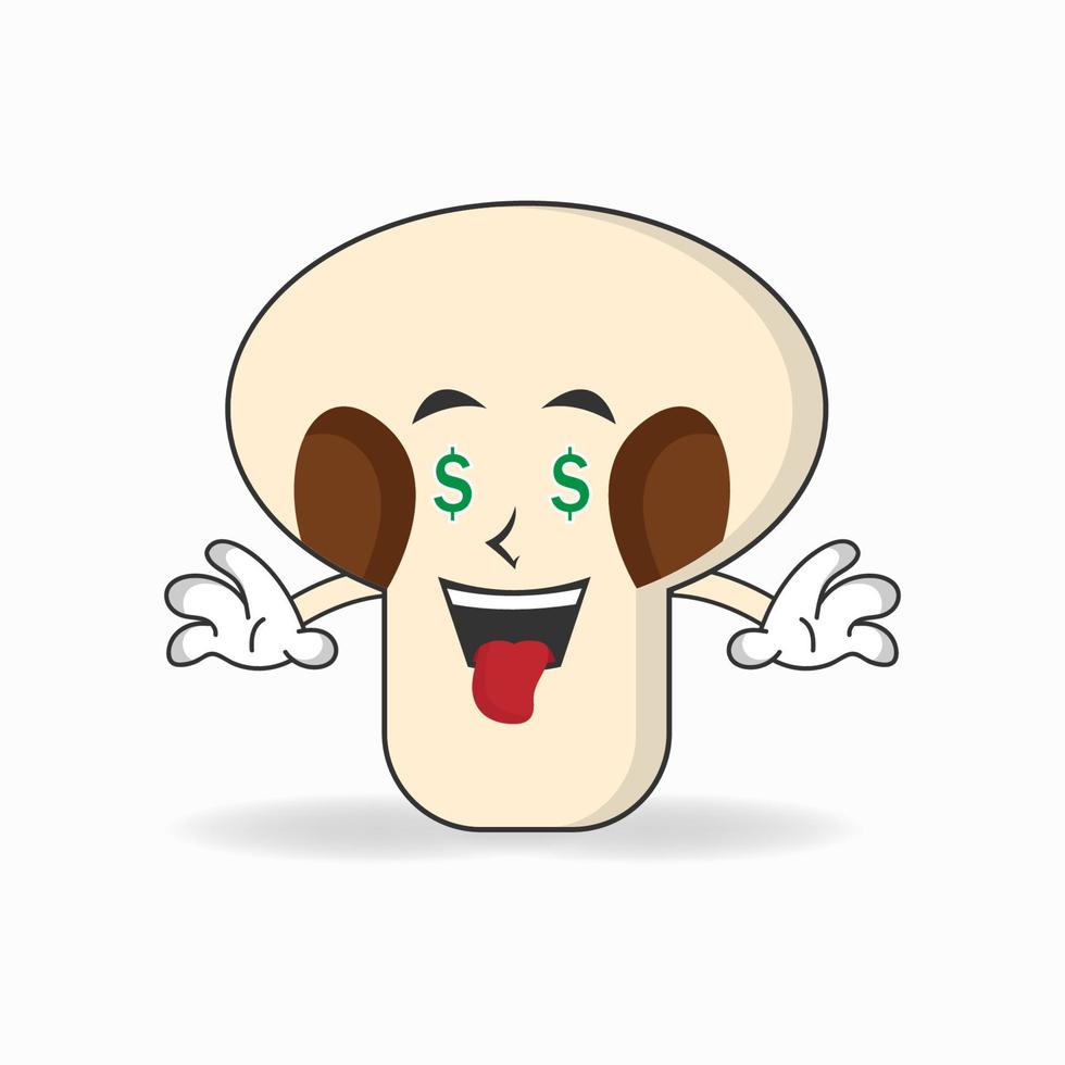 personnage de mascotte de champignons avec une expression de gain d'argent. illustration vectorielle vecteur