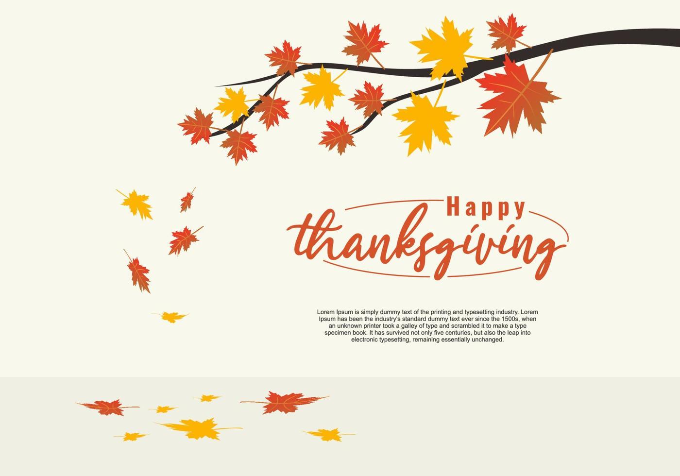 texte de typographie d'événement joyeux jour de Thanksgiving avec des feuilles d'automne. vecteur