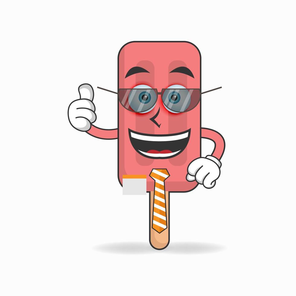 le personnage mascotte de crème glacée rouge devient un homme d'affaires. illustration vectorielle vecteur