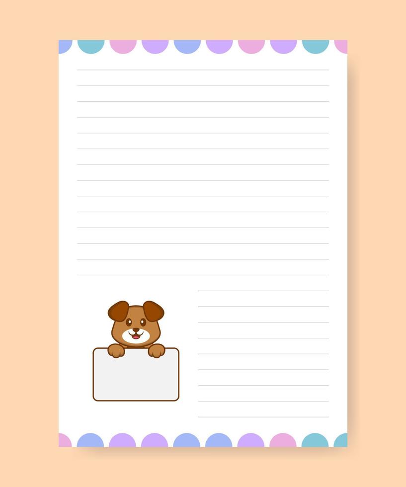 page de planification et liste de choses à faire avec un chien mignon. illustration vectorielle de dessin animé. vecteur