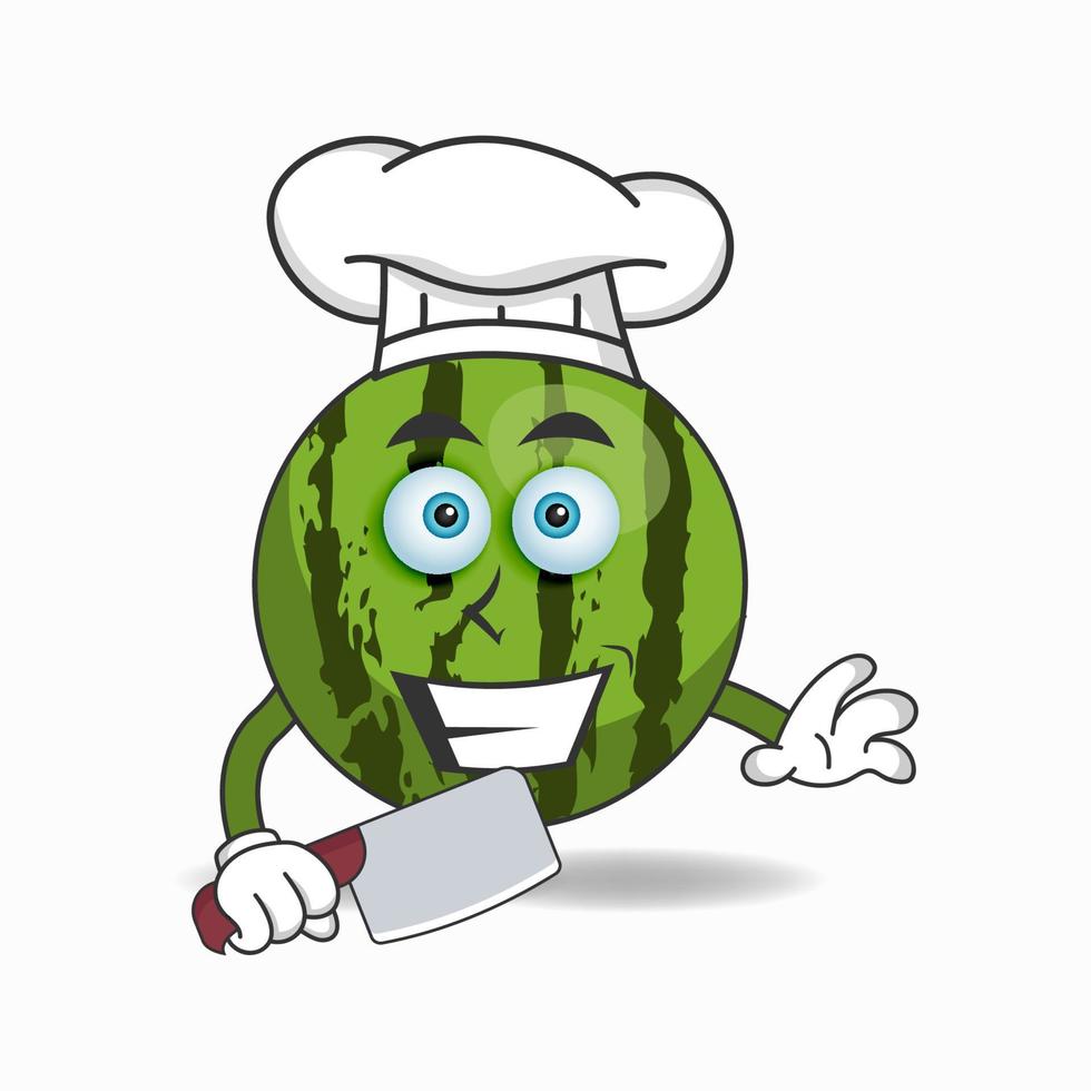 le personnage mascotte pastèque devient chef. illustration vectorielle vecteur