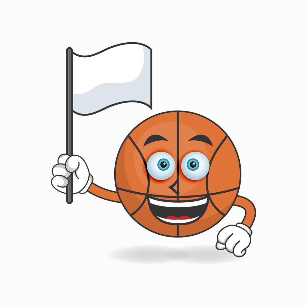 personnage mascotte de basket tenant un drapeau blanc. illustration vectorielle vecteur