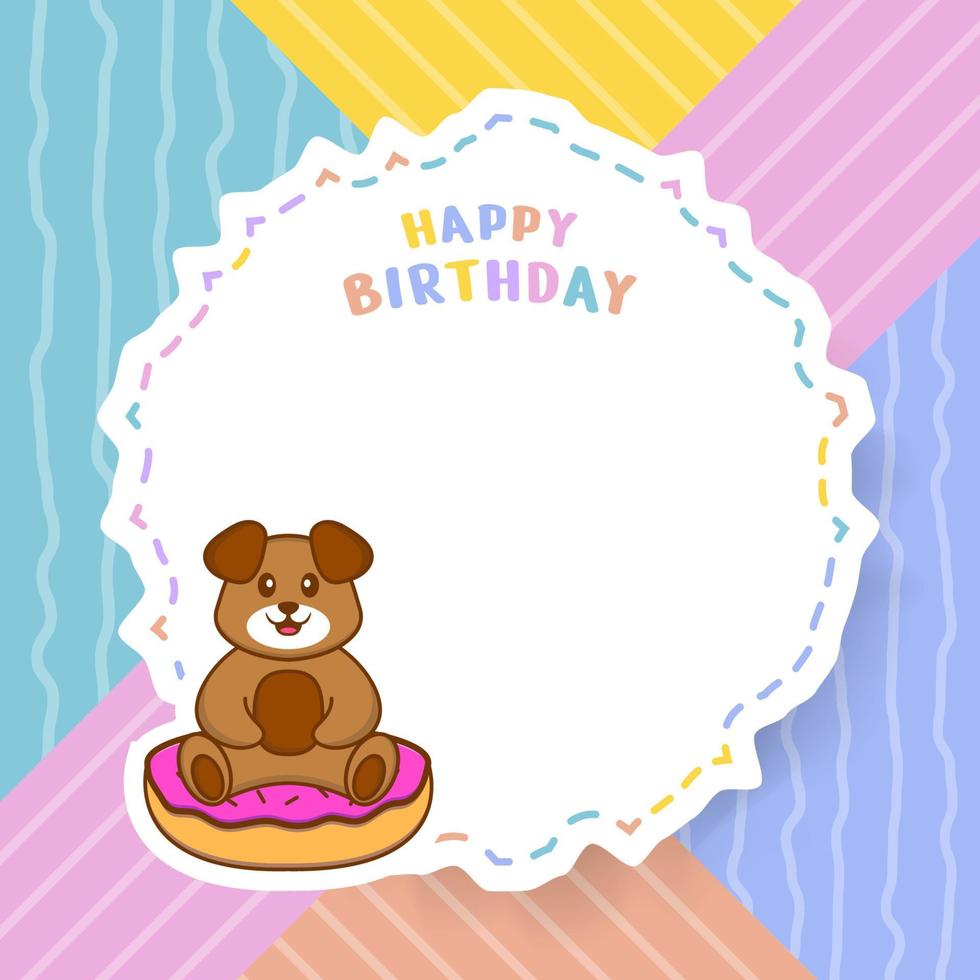 carte de voeux de joyeux anniversaire avec un personnage de dessin animé de chien mignon. illustration vectorielle vecteur