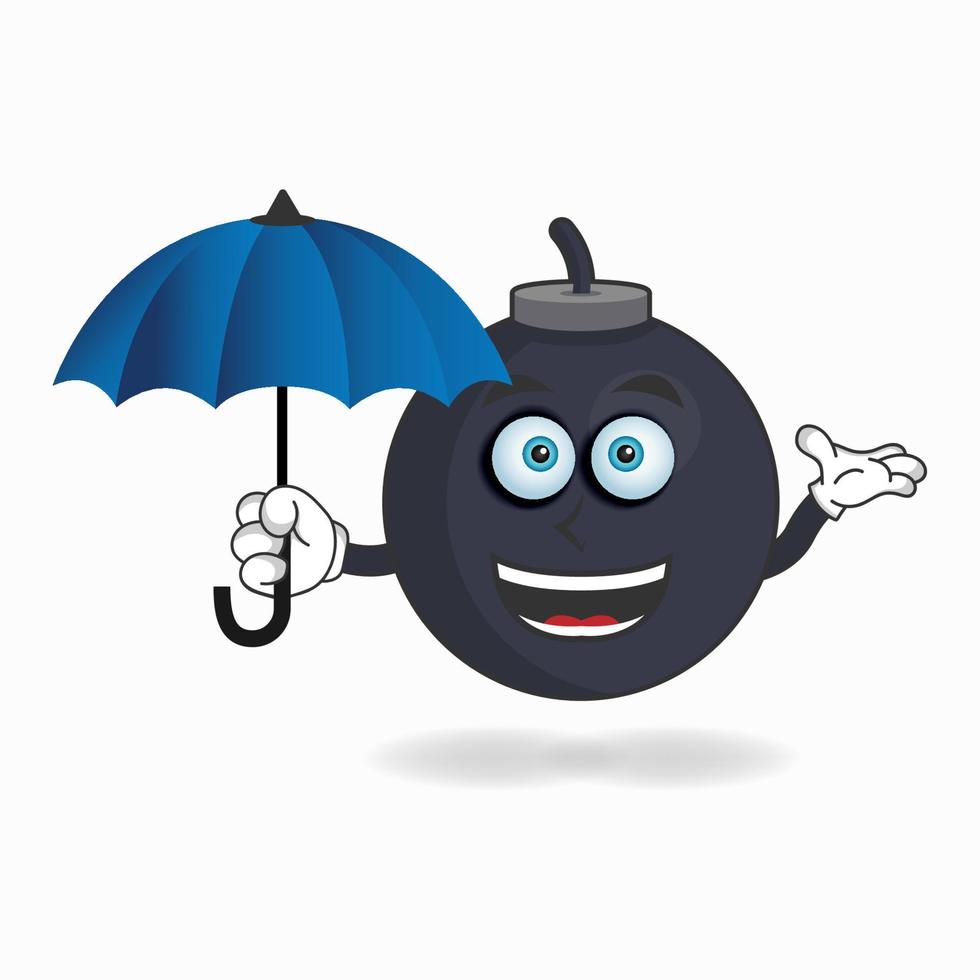 personnage de mascotte de boom tenant un parapluie. illustration vectorielle vecteur