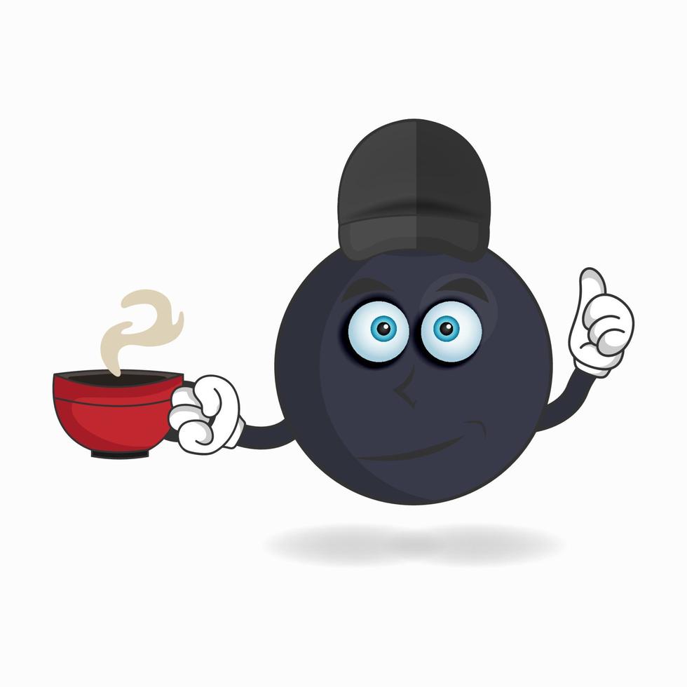 personnage de mascotte de boom tenant une tasse de café chaud. illustration vectorielle vecteur