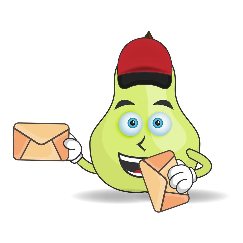 le personnage mascotte goyave devient un livreur de courrier. illustration vectorielle vecteur