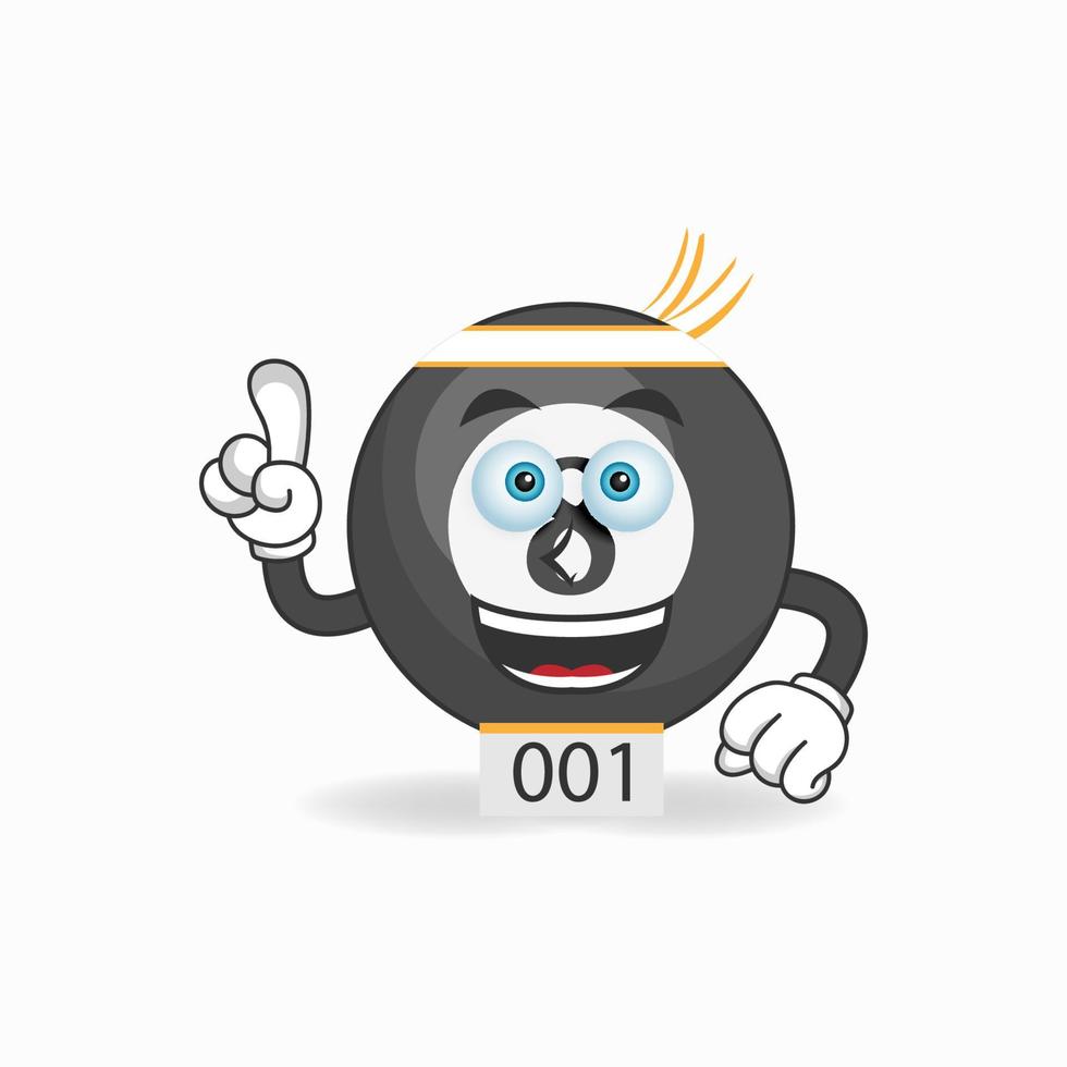 le personnage mascotte de la boule de billard devient un athlète de course. illustration vectorielle vecteur