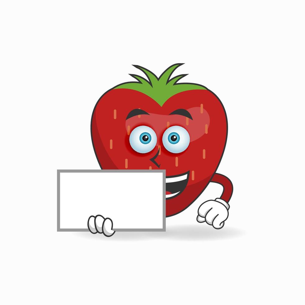 Mascotte de personnage de fraise tenant un tableau blanc. illustration vectorielle vecteur