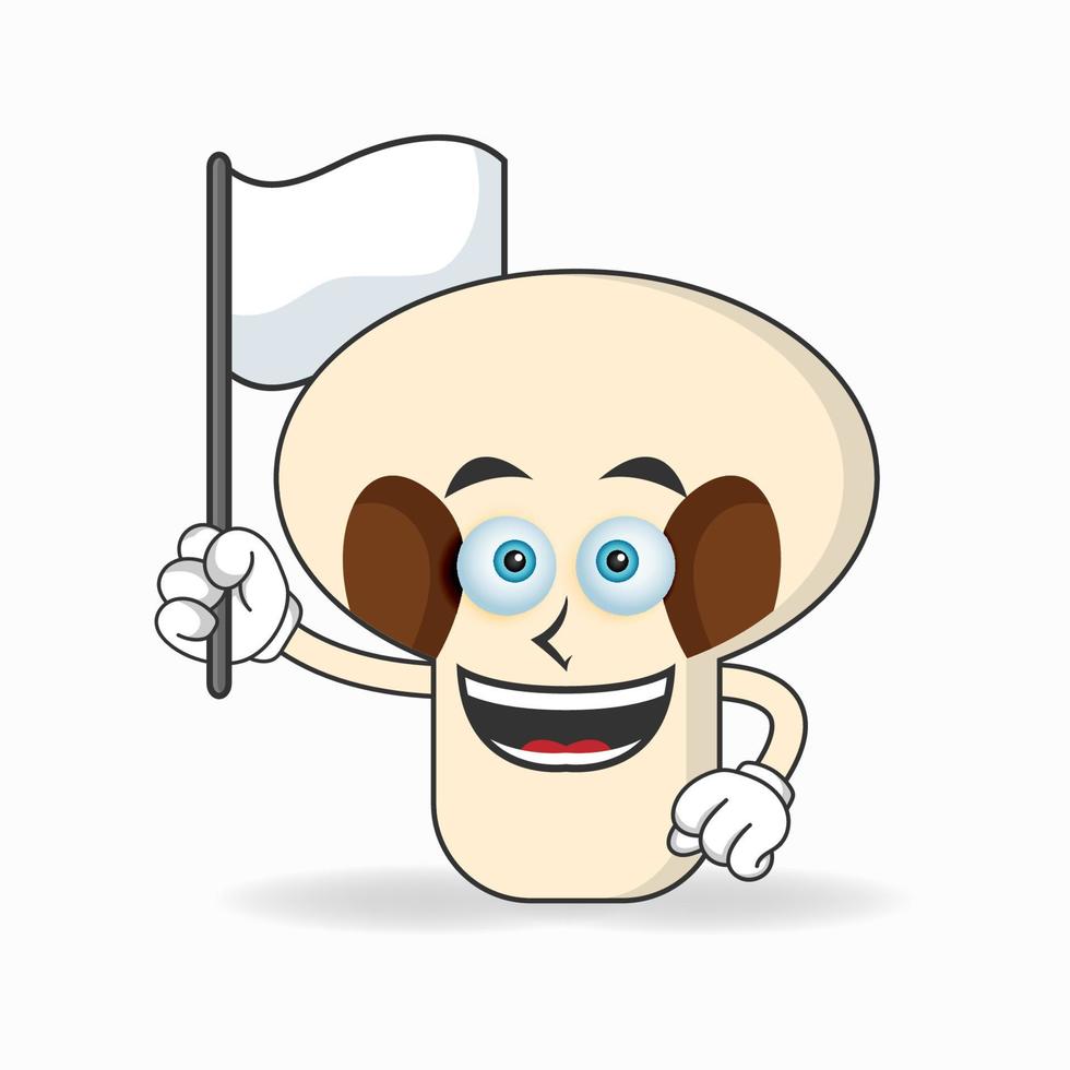 personnage mascotte de champignons tenant un drapeau blanc. illustration vectorielle vecteur