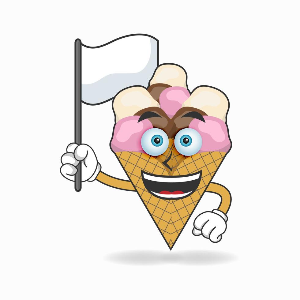 personnage de mascotte de crème glacée tenant un drapeau blanc. illustration vectorielle vecteur