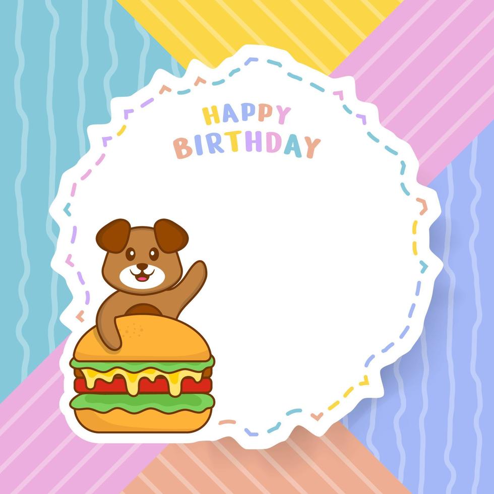 carte de voeux de joyeux anniversaire avec un personnage de dessin animé de chien mignon. illustration vectorielle vecteur