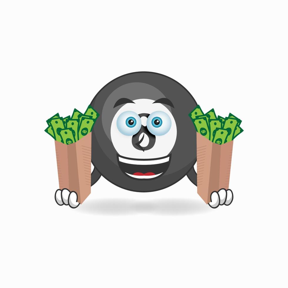 personnage de mascotte boule de billard tenant de l'argent. illustration vectorielle vecteur