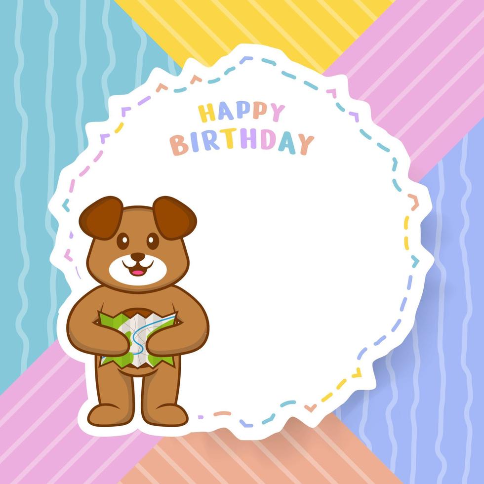 carte de voeux de joyeux anniversaire avec un personnage de dessin animé de chien mignon. illustration vectorielle vecteur