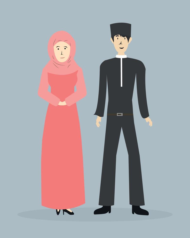 illustration vectorielle d'un couple religieux musulman portant un foulard et un chapeau vecteur