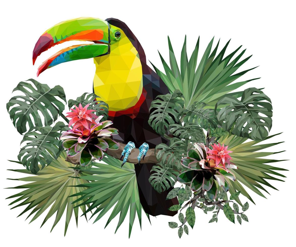 illustration polygonale de l'oiseau toucan avec des plantes amazoniennes 2 vecteur