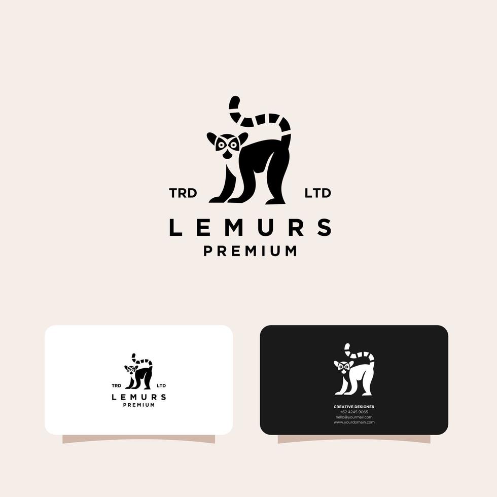 lémuriens noirs premium ring tail logo vectoriel avec carte de visite