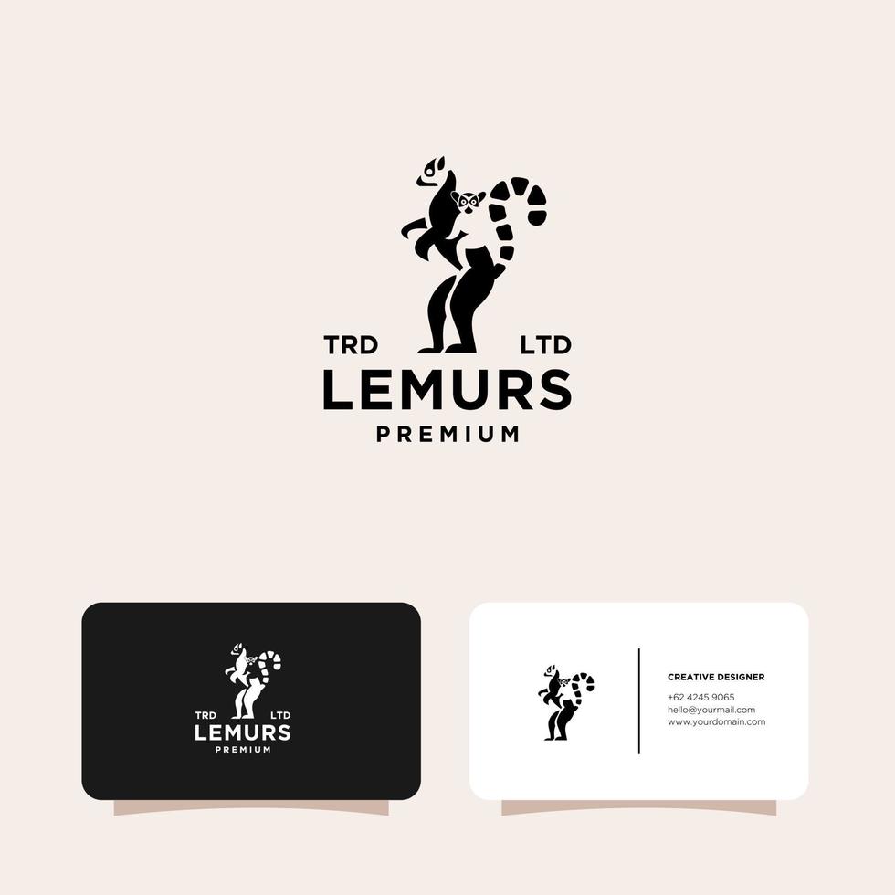 lémuriens noirs premium ring tail logo vectoriel avec carte de visite