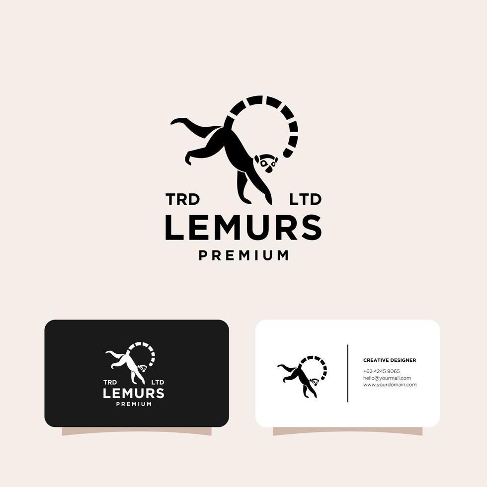 lémuriens noirs premium ring tail logo vectoriel avec carte de visite