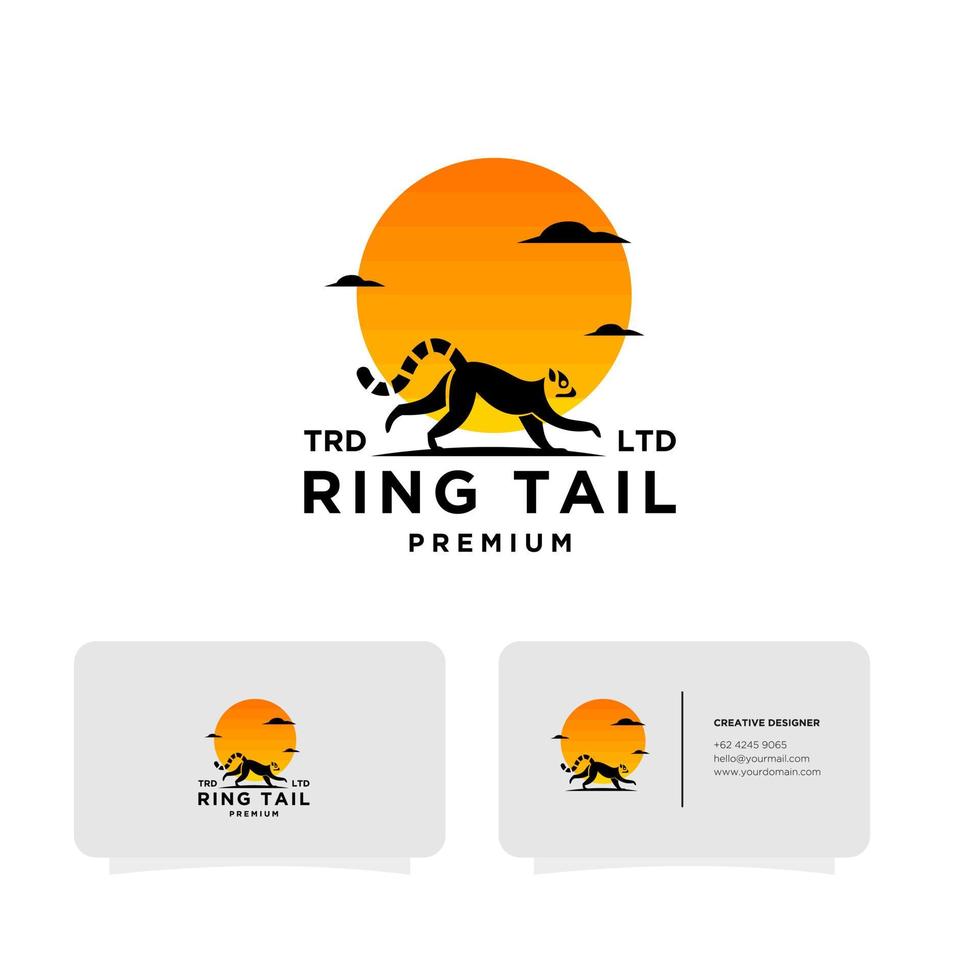 lémuriens noirs premium ring tail logo vectoriel avec carte de visite